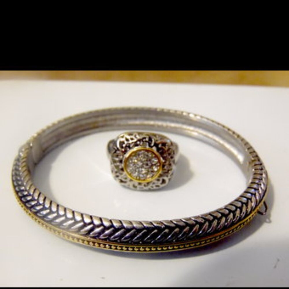 Emma Skye Stainless Steel 2-Tone Ring & Bangle Bracelet M/L